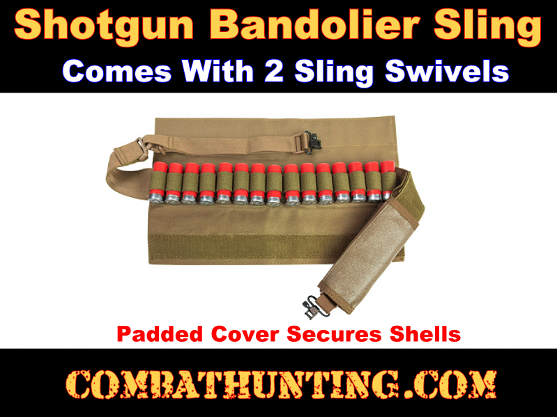 Shotgun Sling 15 Round Shot Shell Bandolier Two Point Sling Dark Eath Tan style=
